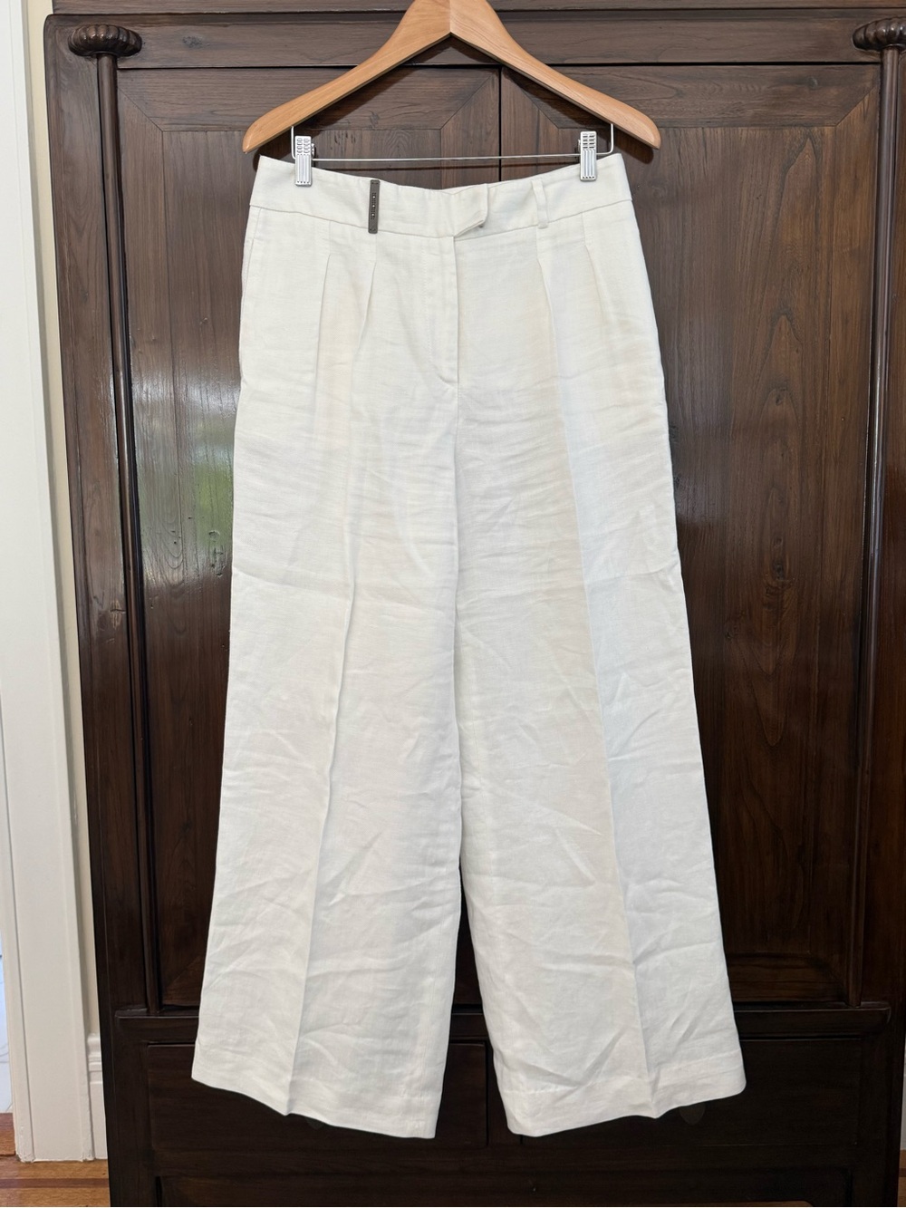 Peserico Wide-Leg Linen Blend Pleated Pants in Ivory